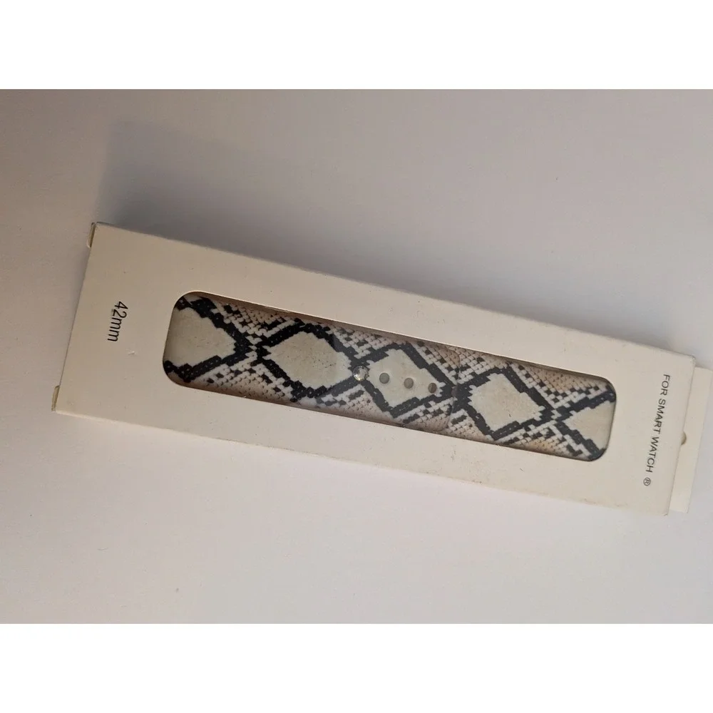 42mm Smart Watch Band Snakeskin Animal Print Silicone Sport Strap Cream Black